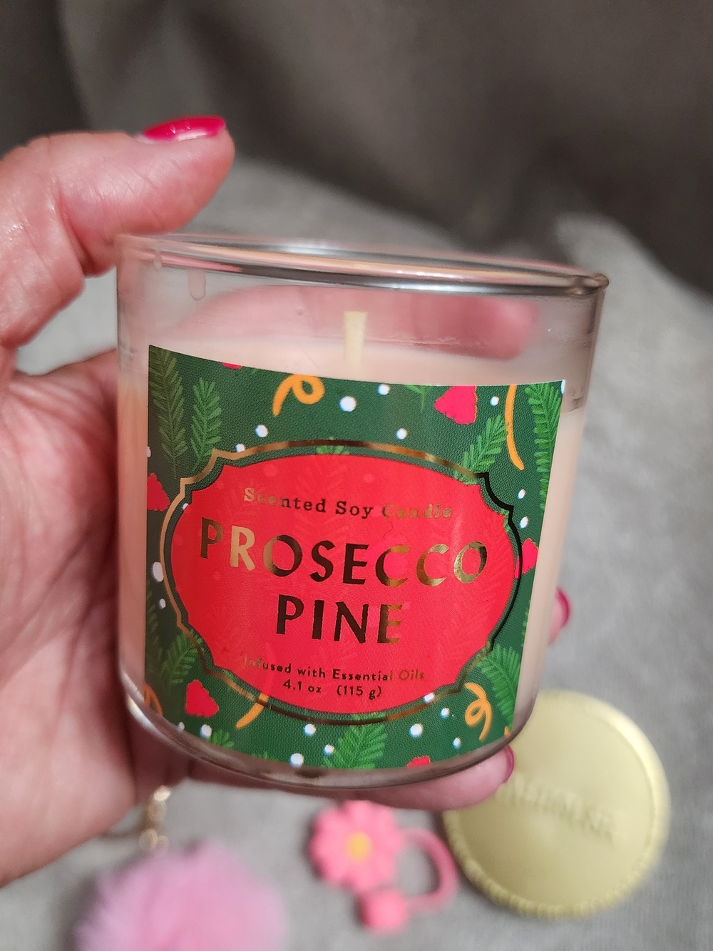 Sparkly Pink Silicone Ring, Pom Pom Keychain, Flower Straw Topper, & Candle - Picture 3 of 5